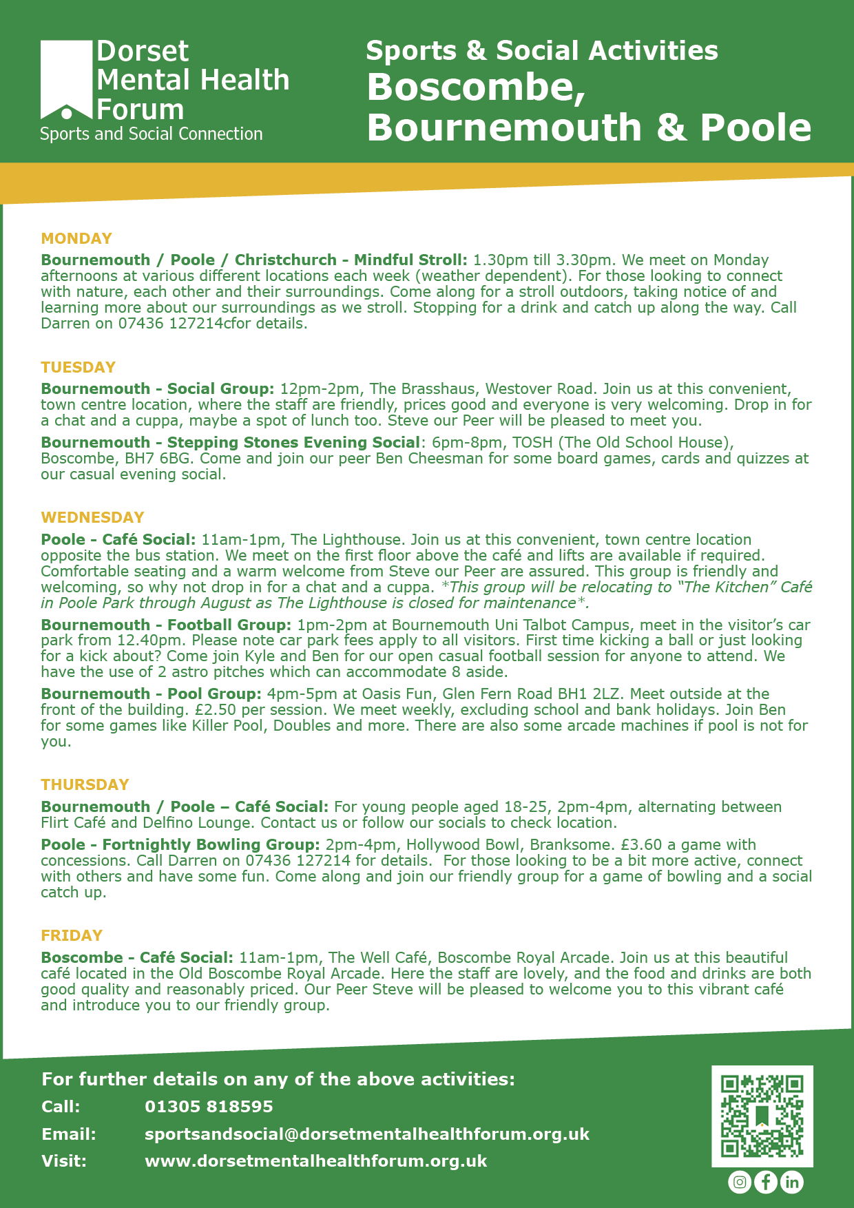 Sports & Social_East_Image_Activity List | Dorset Mental Health Forum